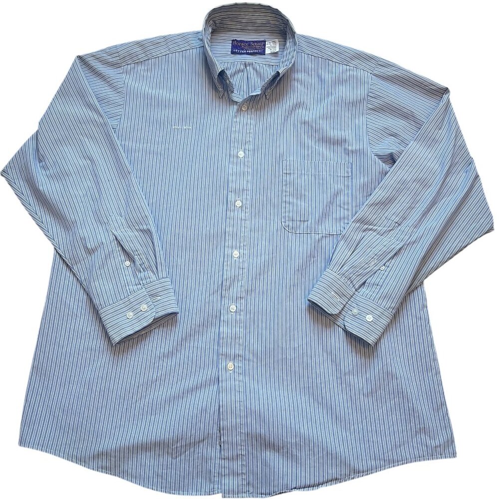 Horace Small Button Down Size 17 1/2 34/35 Blue White Striped Long Sleeve Collar